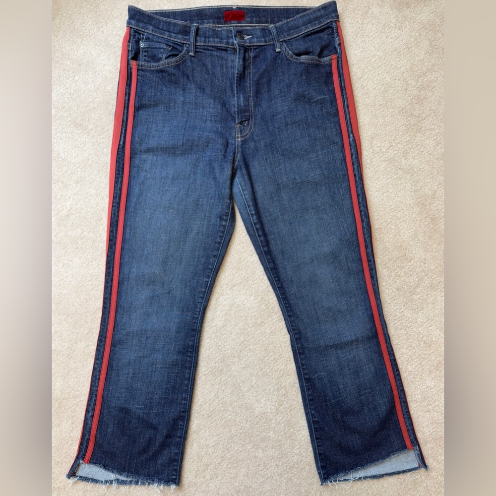 Mother Insider Crop Step Fray Jeans Speed Racer High Rise Blue Size 32